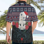 New Zealand Hei Tiki Christmas In July Hawaiian Shirt Pohutukawa Santa Xmas Polynesian Pattern