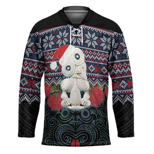 New Zealand Hei Tiki Christmas In July Hockey Jersey Pohutukawa Santa Xmas Polynesian Pattern