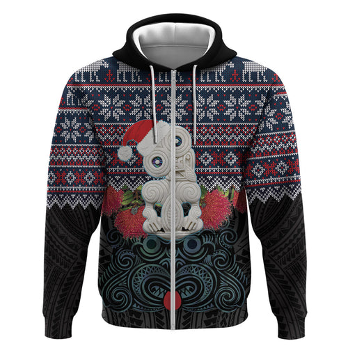 New Zealand Hei Tiki Christmas In July Hoodie Pohutukawa Santa Xmas Polynesian Pattern