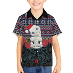 New Zealand Hei Tiki Christmas In July Kid Hawaiian Shirt Pohutukawa Santa Xmas Polynesian Pattern