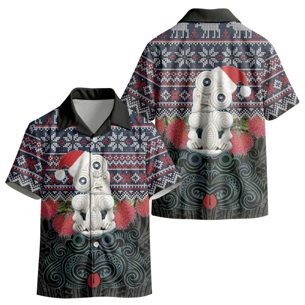 New Zealand Hei Tiki Christmas In July Kid Hawaiian Shirt Pohutukawa Santa Xmas Polynesian Pattern LT22