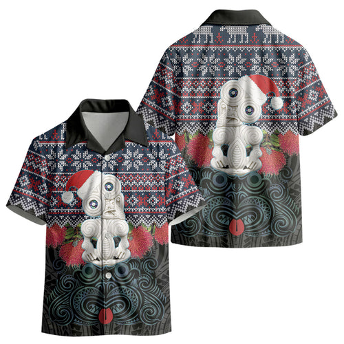 New Zealand Hei Tiki Christmas In July Kid Hawaiian Shirt Pohutukawa Santa Xmas Polynesian Pattern LT22