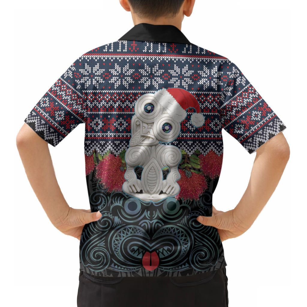New Zealand Hei Tiki Christmas In July Kid Hawaiian Shirt Pohutukawa Santa Xmas Polynesian Pattern LT22