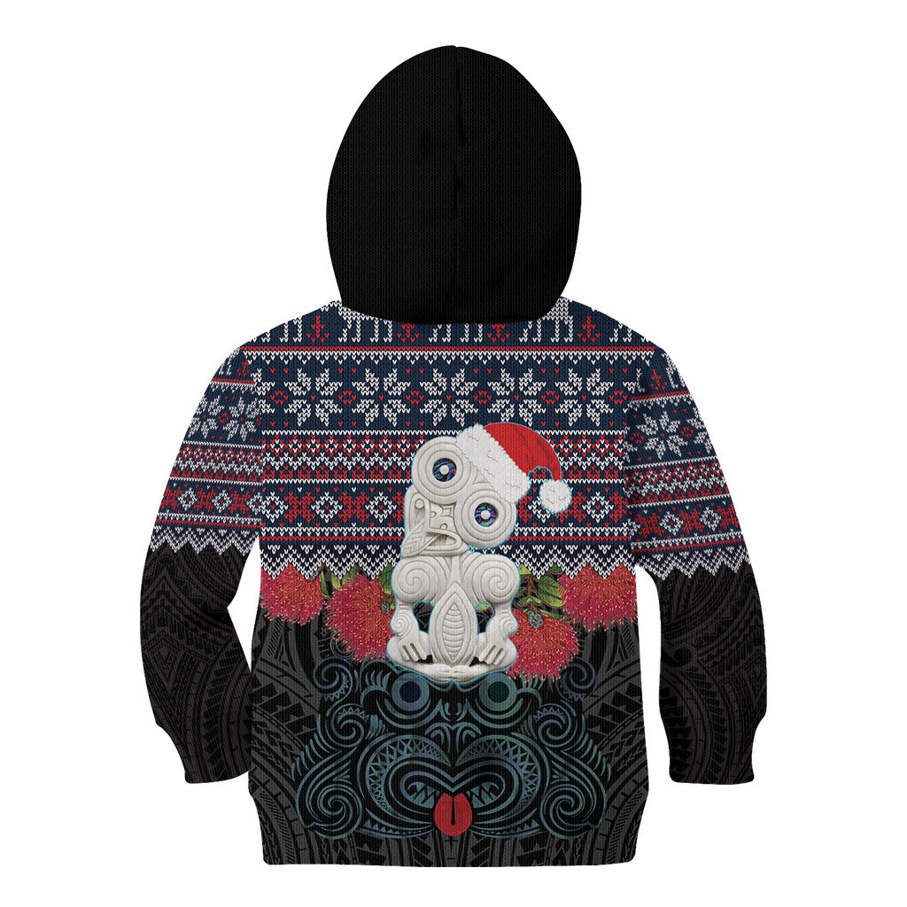 New Zealand Hei Tiki Christmas In July Kid Hoodie Pohutukawa Santa Xmas Polynesian Pattern