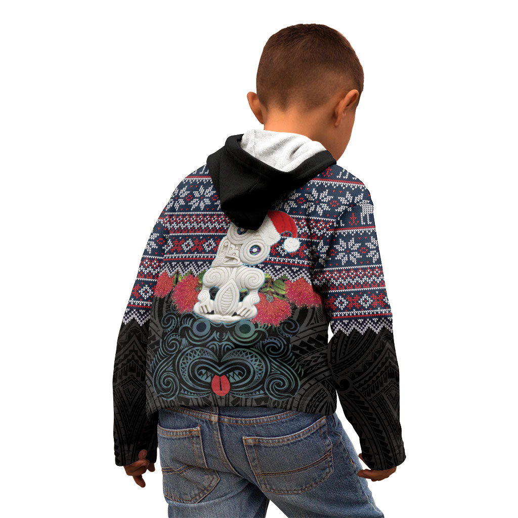 New Zealand Hei Tiki Christmas In July Kid Hoodie Pohutukawa Santa Xmas Polynesian Pattern