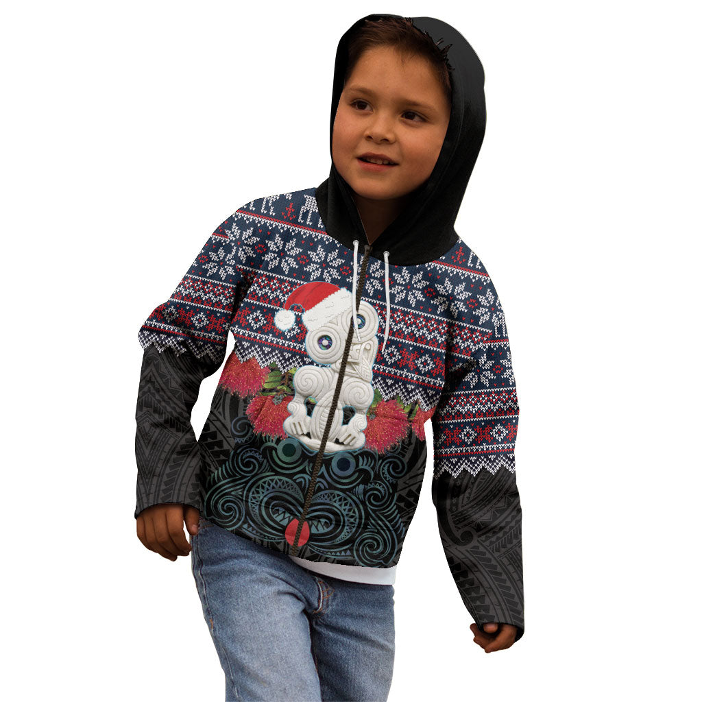 New Zealand Hei Tiki Christmas In July Kid Hoodie Pohutukawa Santa Xmas Polynesian Pattern