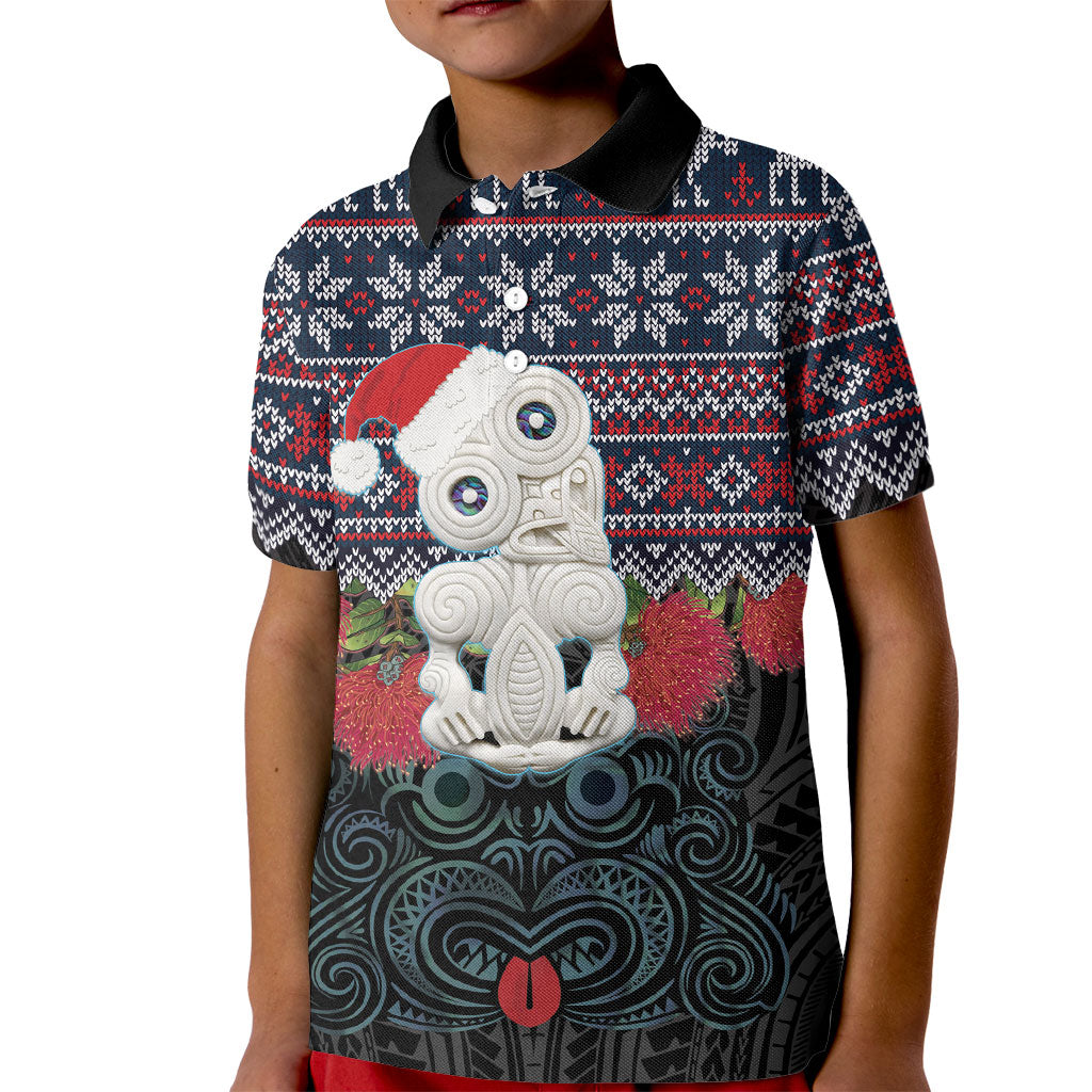 New Zealand Hei Tiki Christmas In July Kid Polo Shirt Pohutukawa Santa Xmas Polynesian Pattern