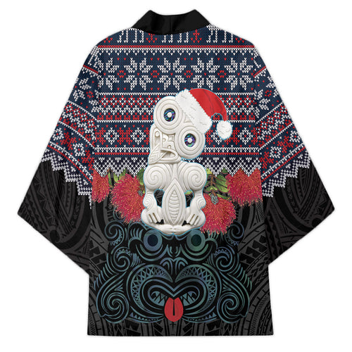 New Zealand Hei Tiki Christmas In July Kimono Pohutukawa Santa Xmas Polynesian Pattern