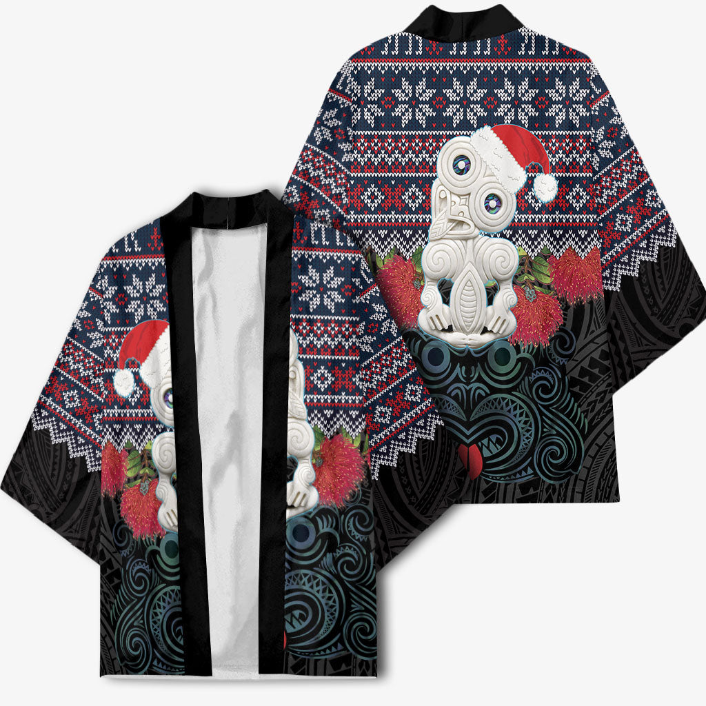 New Zealand Hei Tiki Christmas In July Kimono Pohutukawa Santa Xmas Polynesian Pattern