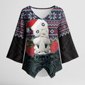 New Zealand Hei Tiki Christmas In July Kimono Sleeve Blouse Pohutukawa Santa Xmas Polynesian Pattern