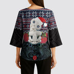 New Zealand Hei Tiki Christmas In July Kimono Sleeve Blouse Pohutukawa Santa Xmas Polynesian Pattern