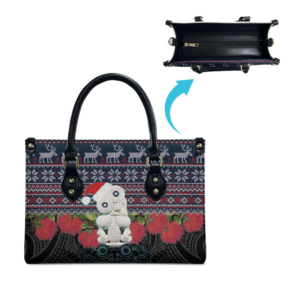 New Zealand Hei Tiki Christmas In July Leather Bag Pohutukawa Santa Xmas Polynesian Pattern