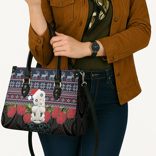 New Zealand Hei Tiki Christmas In July Leather Bag Pohutukawa Santa Xmas Polynesian Pattern