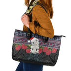 New Zealand Hei Tiki Christmas In July Leather Tote Bag Pohutukawa Santa Xmas Polynesian Pattern