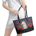 New Zealand Hei Tiki Christmas In July Leather Tote Bag Pohutukawa Santa Xmas Polynesian Pattern