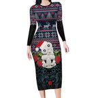 New Zealand Hei Tiki Christmas In July Long Sleeve Bodycon Dress Pohutukawa Santa Xmas Polynesian Pattern