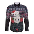 New Zealand Hei Tiki Christmas In July Long Sleeve Button Shirt Pohutukawa Santa Xmas Polynesian Pattern