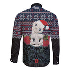 New Zealand Hei Tiki Christmas In July Long Sleeve Button Shirt Pohutukawa Santa Xmas Polynesian Pattern