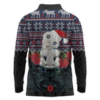 New Zealand Hei Tiki Christmas In July Long Sleeve Polo Shirt Pohutukawa Santa Xmas Polynesian Pattern