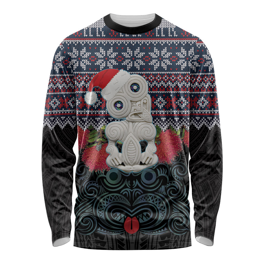 New Zealand Hei Tiki Christmas In July Long Sleeve Shirt Pohutukawa Santa Xmas Polynesian Pattern