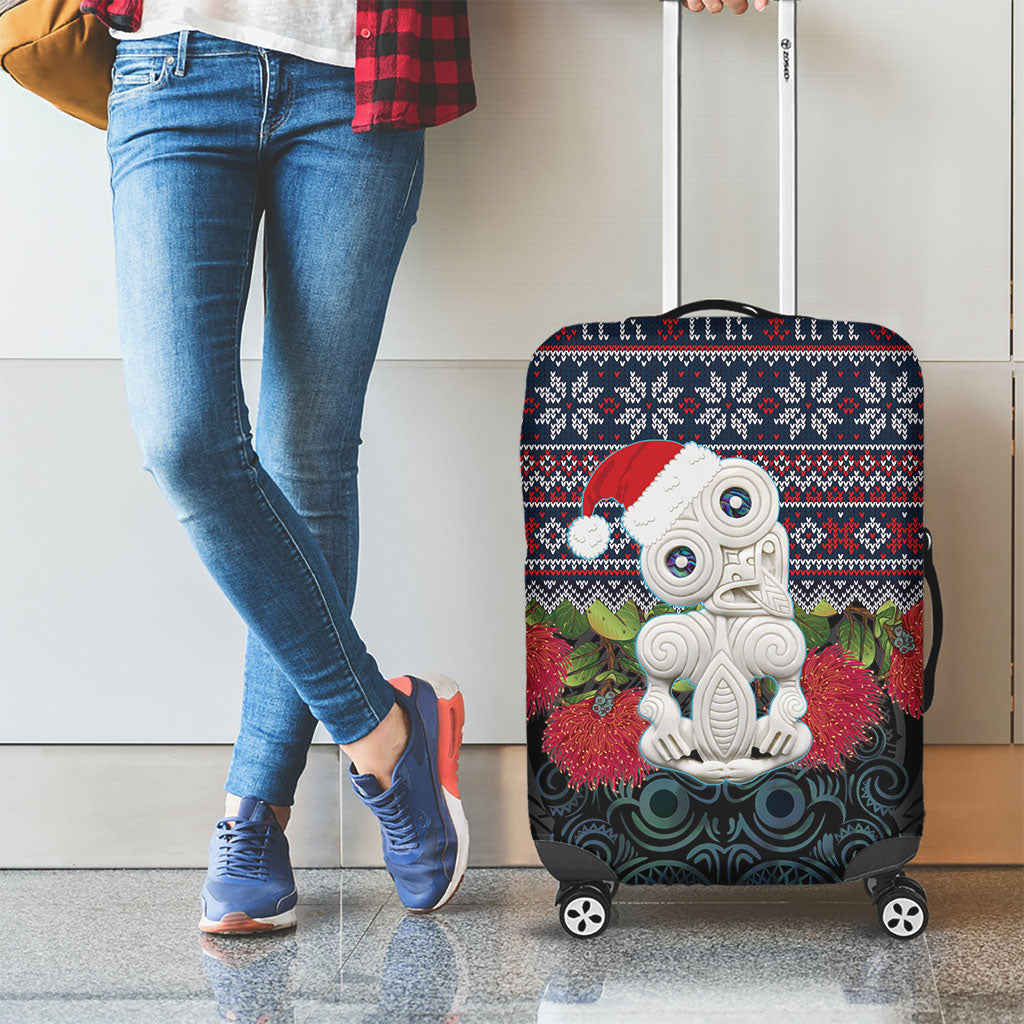 New Zealand Hei Tiki Christmas In July Luggage Cover Pohutukawa Santa Xmas Polynesian Pattern