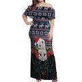New Zealand Hei Tiki Christmas In July Off Shoulder Maxi Dress Pohutukawa Santa Xmas Polynesian Pattern