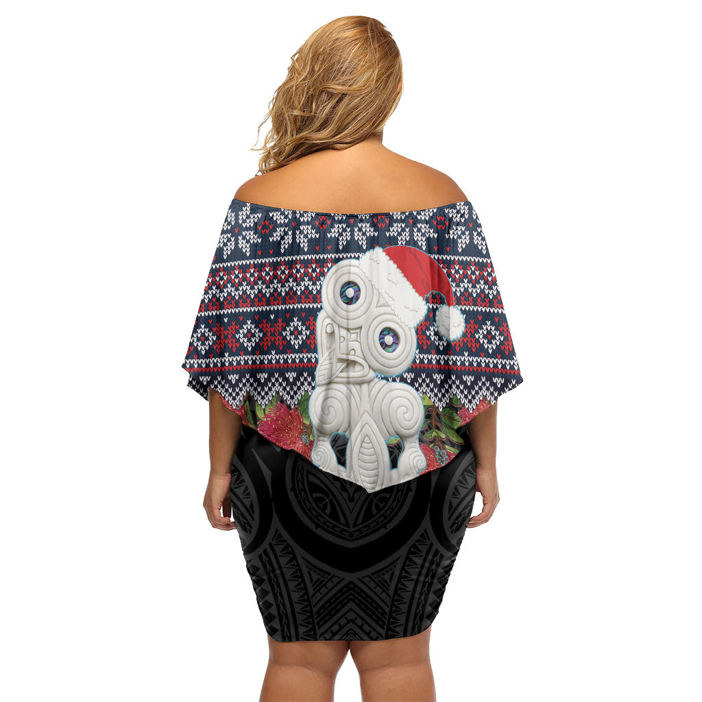 New Zealand Hei Tiki Christmas In July Off Shoulder Short Dress Pohutukawa Santa Xmas Polynesian Pattern