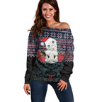 New Zealand Hei Tiki Christmas In July Off Shoulder Sweater Pohutukawa Santa Xmas Polynesian Pattern