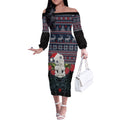 New Zealand Hei Tiki Christmas In July Off The Shoulder Long Sleeve Dress Pohutukawa Santa Xmas Polynesian Pattern