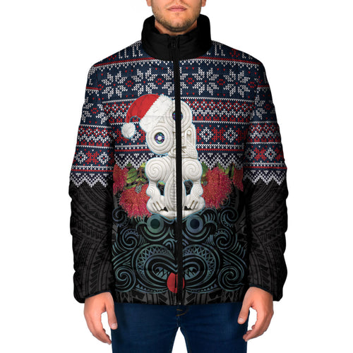 New Zealand Hei Tiki Christmas In July Padded Jacket Pohutukawa Santa Xmas Polynesian Pattern