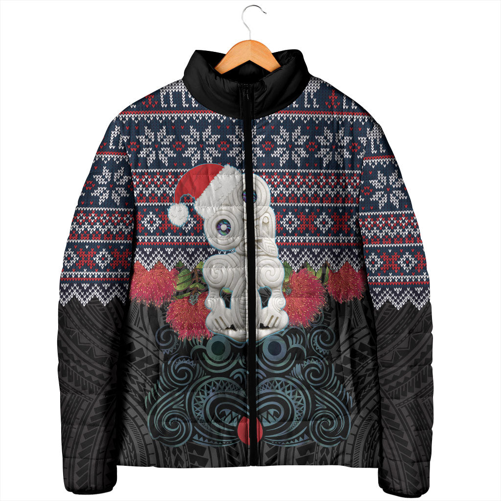 New Zealand Hei Tiki Christmas In July Padded Jacket Pohutukawa Santa Xmas Polynesian Pattern