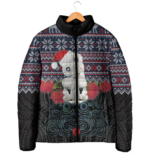 New Zealand Hei Tiki Christmas In July Padded Jacket Pohutukawa Santa Xmas Polynesian Pattern