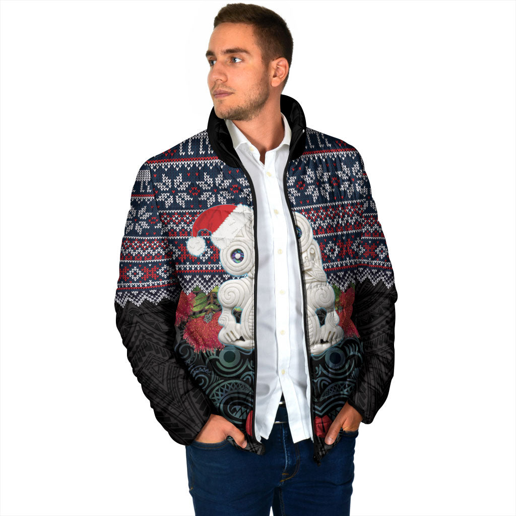 New Zealand Hei Tiki Christmas In July Padded Jacket Pohutukawa Santa Xmas Polynesian Pattern