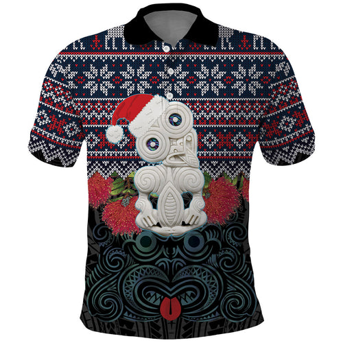 New Zealand Hei Tiki Christmas In July Polo Shirt Pohutukawa Santa Xmas Polynesian Pattern