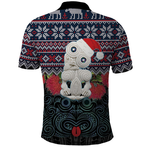 New Zealand Hei Tiki Christmas In July Polo Shirt Pohutukawa Santa Xmas Polynesian Pattern