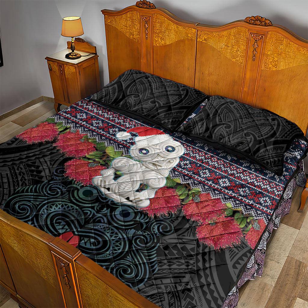 New Zealand Hei Tiki Christmas In July Quilt Bed Set Pohutukawa Santa Xmas Polynesian Pattern