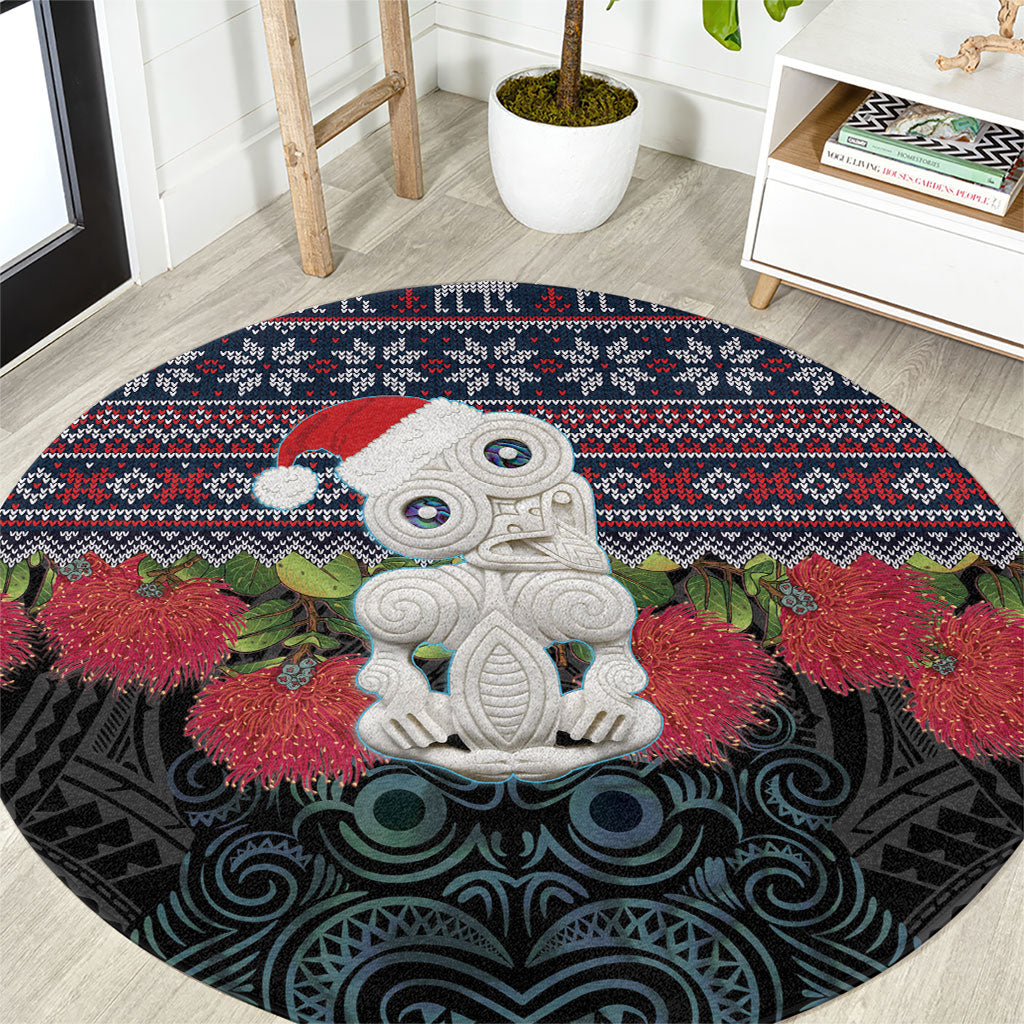 New Zealand Hei Tiki Christmas In July Round Carpet Pohutukawa Santa Xmas Polynesian Pattern