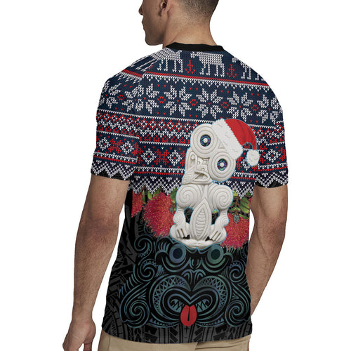 New Zealand Hei Tiki Christmas In July Rugby Jersey Pohutukawa Santa Xmas Polynesian Pattern