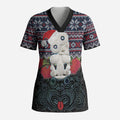 New Zealand Hei Tiki Christmas In July Scrub Top Pohutukawa Santa Xmas Polynesian Pattern
