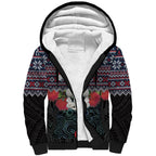New Zealand Hei Tiki Christmas In July Sherpa Hoodie Pohutukawa Santa Xmas Polynesian Pattern