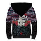 New Zealand Hei Tiki Christmas In July Sherpa Hoodie Pohutukawa Santa Xmas Polynesian Pattern