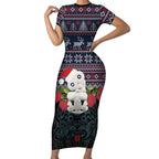 New Zealand Hei Tiki Christmas In July Short Sleeve Bodycon Dress Pohutukawa Santa Xmas Polynesian Pattern