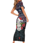 New Zealand Hei Tiki Christmas In July Short Sleeve Bodycon Dress Pohutukawa Santa Xmas Polynesian Pattern