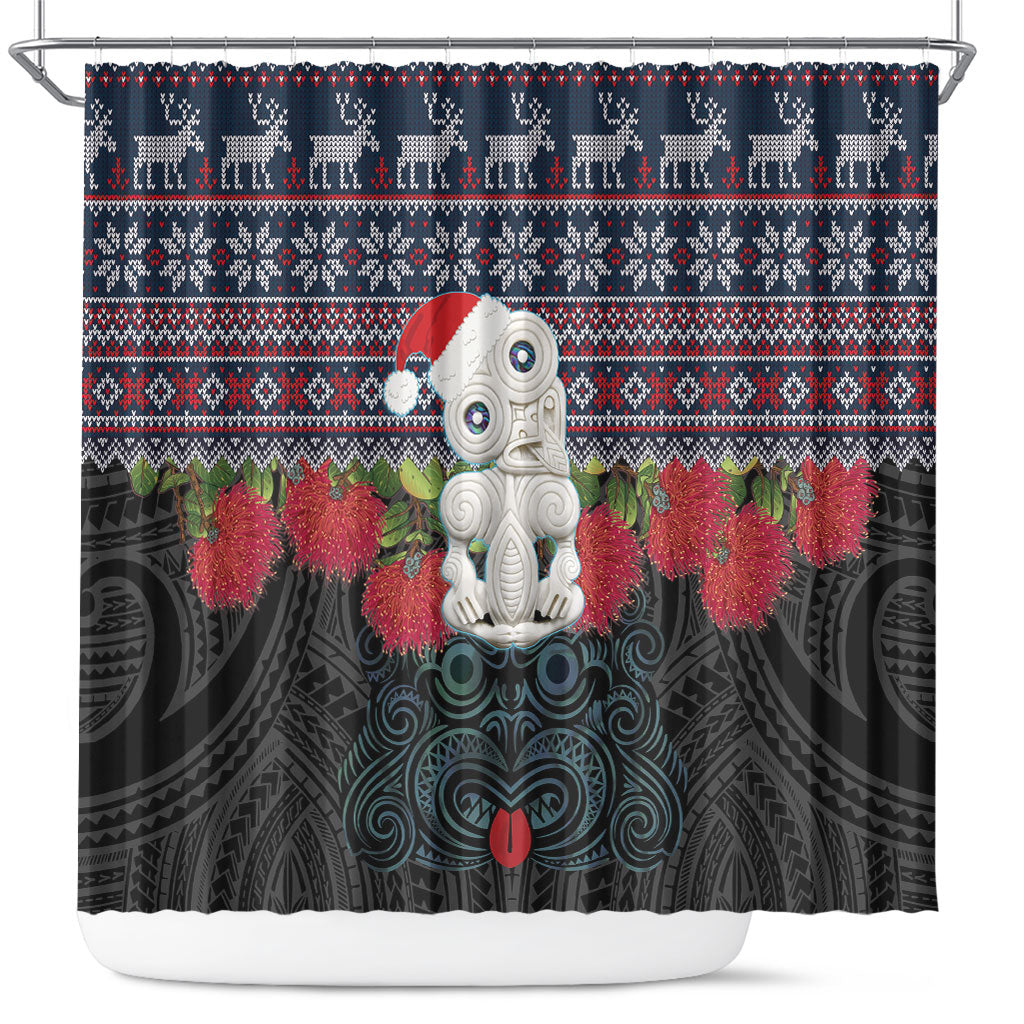 New Zealand Hei Tiki Christmas In July Shower Curtain Pohutukawa Santa Xmas Polynesian Pattern