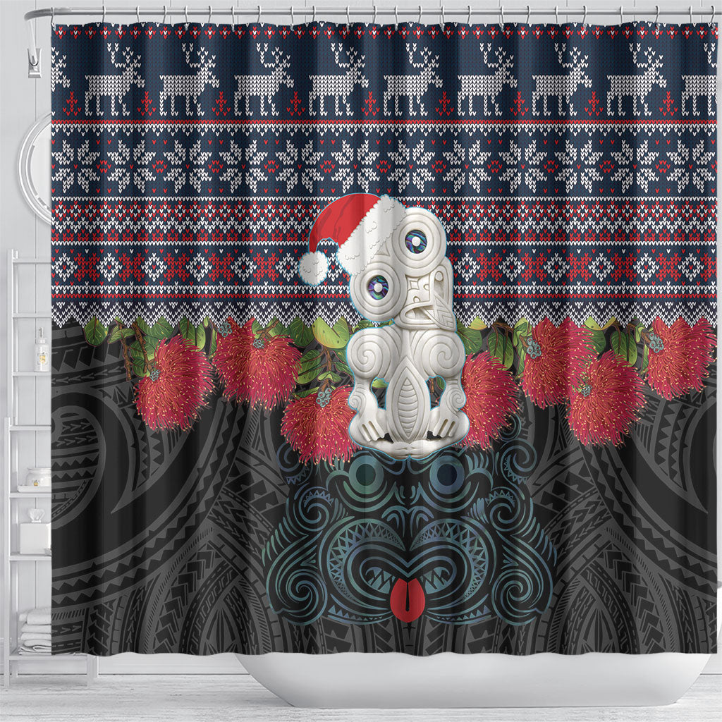 New Zealand Hei Tiki Christmas In July Shower Curtain Pohutukawa Santa Xmas Polynesian Pattern