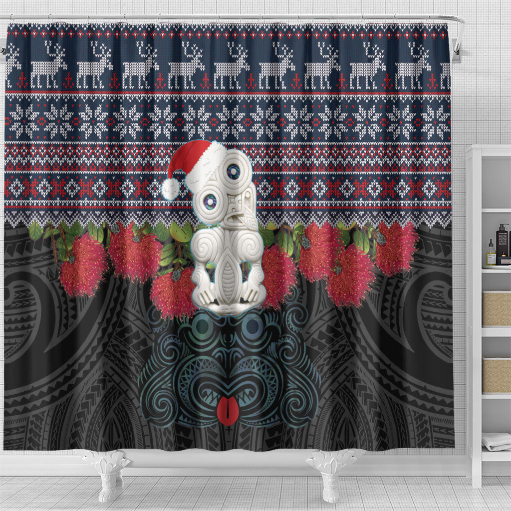 New Zealand Hei Tiki Christmas In July Shower Curtain Pohutukawa Santa Xmas Polynesian Pattern