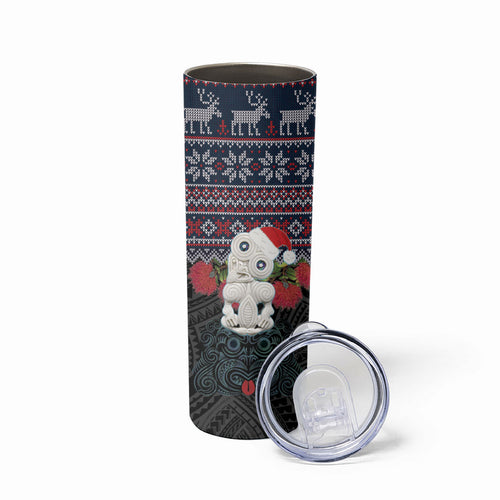 New Zealand Hei Tiki Christmas In July Skinny Tumbler Pohutukawa Santa Xmas Polynesian Pattern