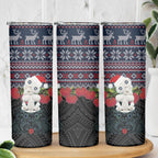 New Zealand Hei Tiki Christmas In July Skinny Tumbler Pohutukawa Santa Xmas Polynesian Pattern
