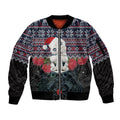 New Zealand Hei Tiki Christmas In July Sleeve Zip Bomber Jacket Pohutukawa Santa Xmas Polynesian Pattern