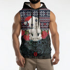 New Zealand Hei Tiki Christmas In July Sleeveless Hoodie Pohutukawa Santa Xmas Polynesian Pattern